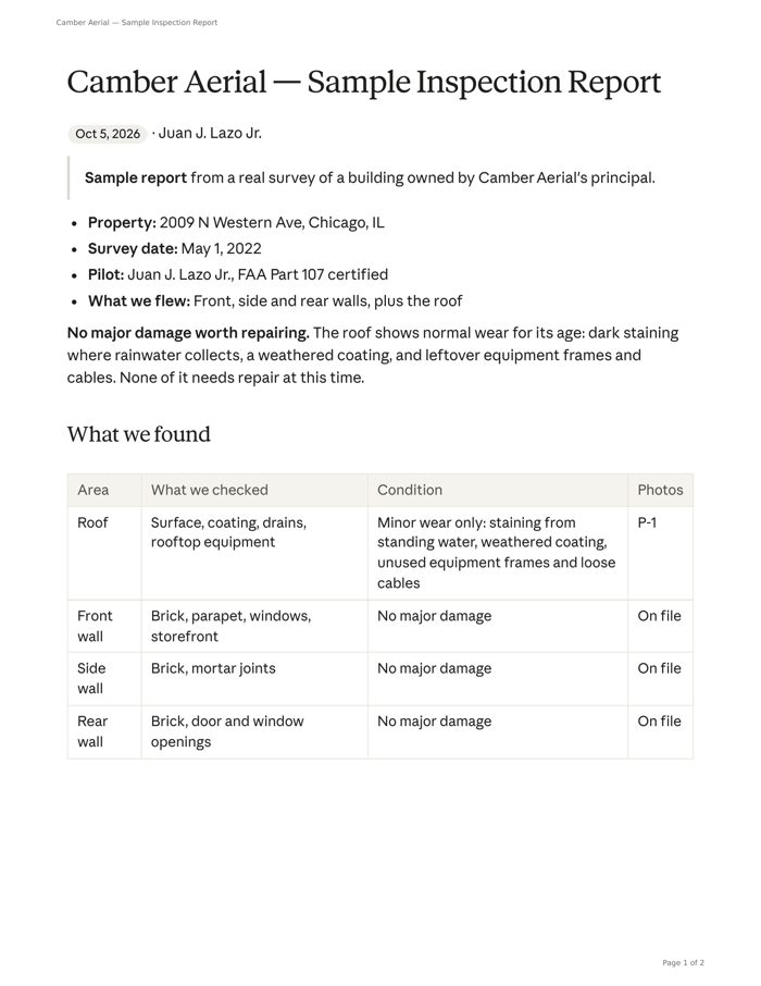 Sample report, page 1